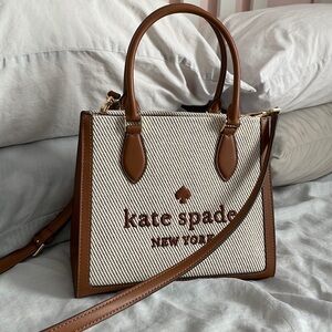 Kate spade New York Ellie small tote crossbody colorblock brown and beige